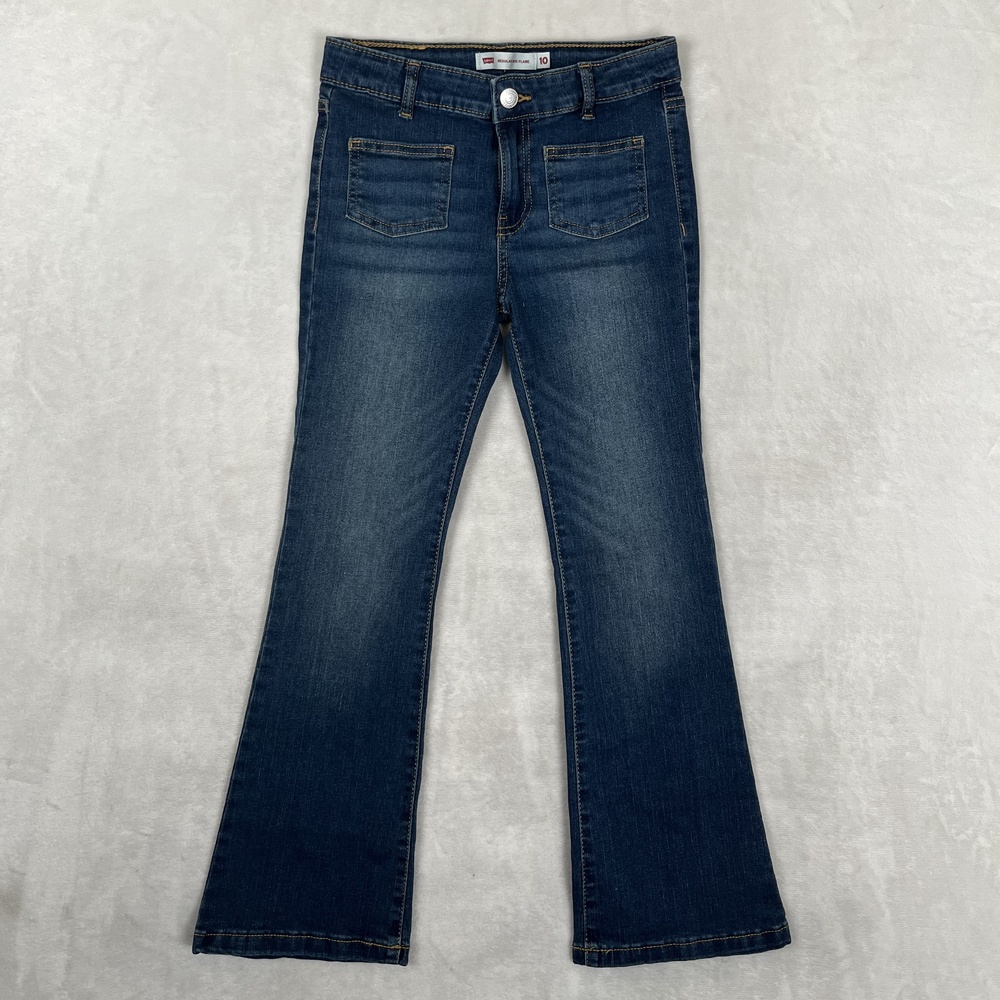 Levi's Flare Jeans Kids 10 Blue Regular Rise Stretch Denim Adjustable Waist